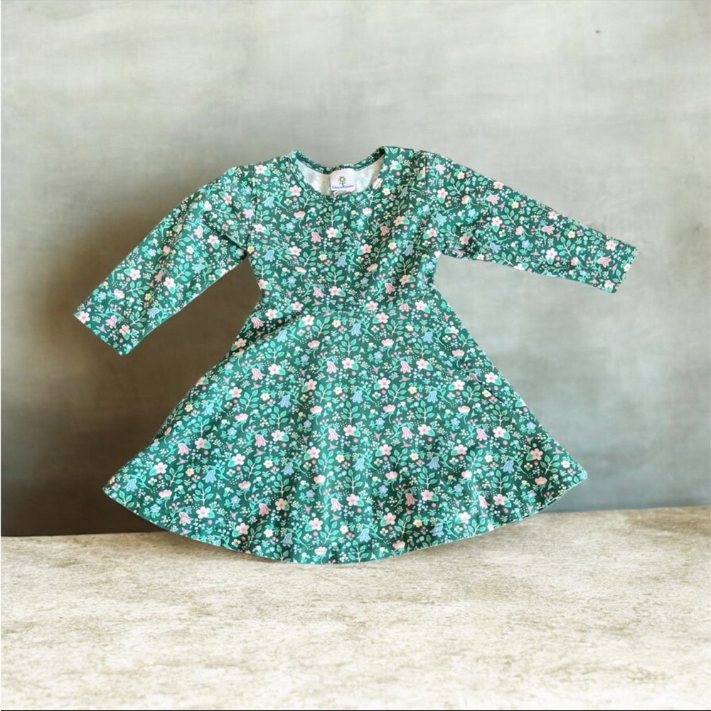 FLORENCE EISEMAN Green Ditsy Floral Long Sleeve Skater Twirl Dress Girls 3T